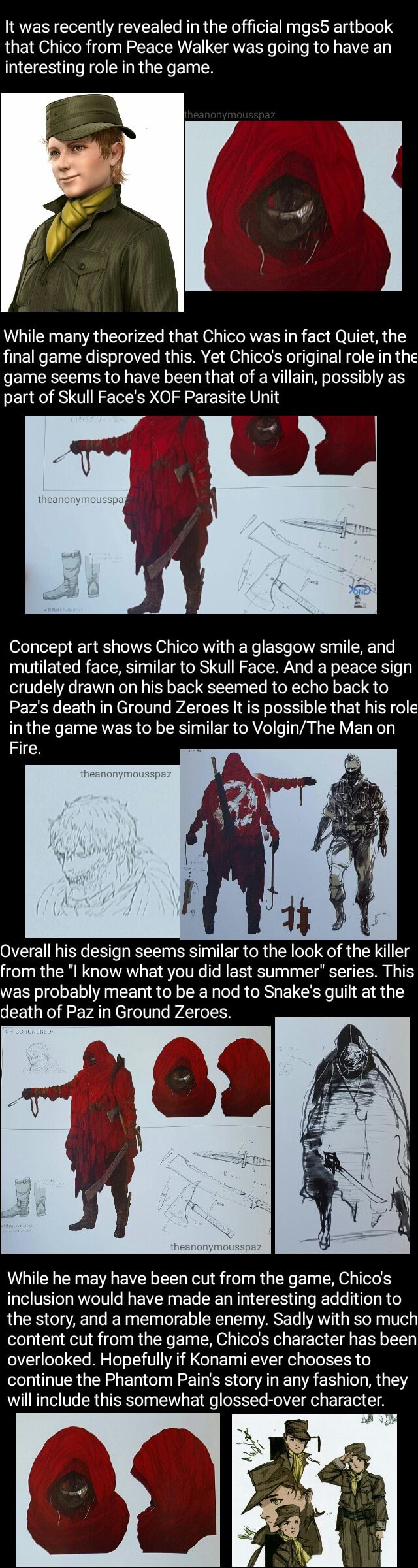 It Was Recently Revealed In The Ofﬁcial Mgs5 Artbook That Chico From Peace Walker Was Going To Have An Interesting Role In The Game While Many Theorized That Chico Was In Fact