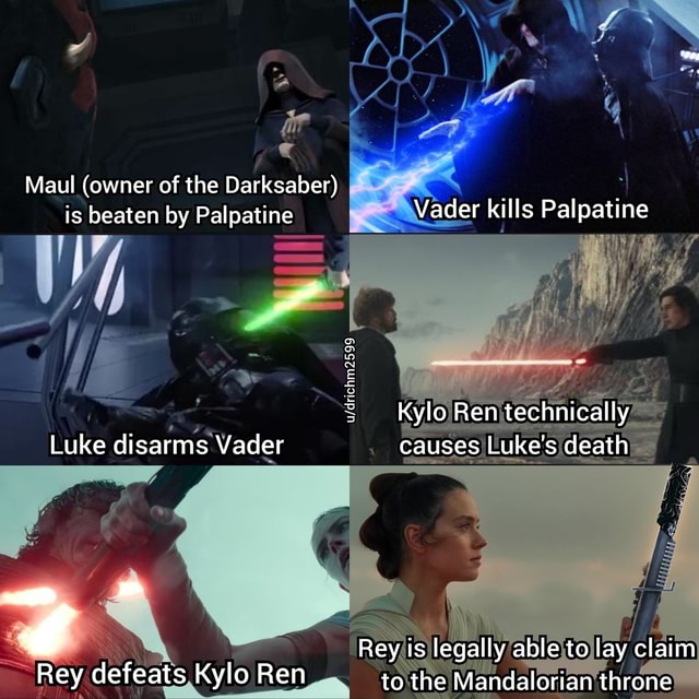 Maul (owner of the Darksaber) is beaten by Palpatine Luke disarms Vader