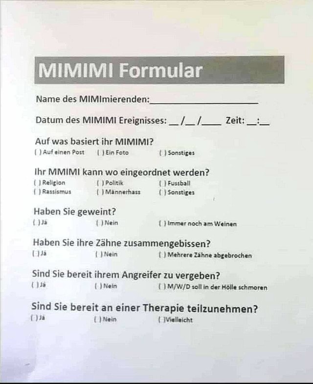 MIMIMI Formular Name des MIMimierenden Datum des MIMIMI Ereignisses