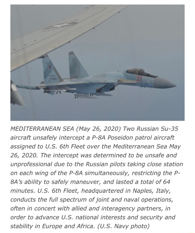 MEDITERRANEAN SEA (May 26, 2020) Two Russian Su-35 Aircraft Unsafely ...