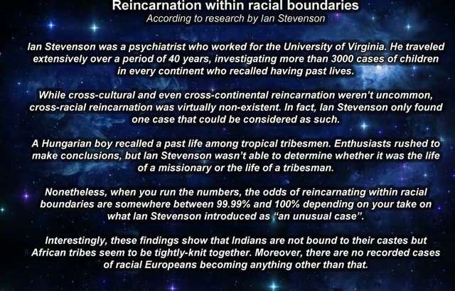 Reincarnation Within Racial Boundaries According To Research By Lan ...