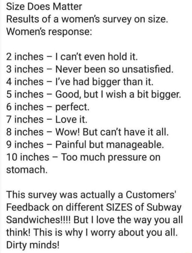 Size Does Matter Results of a women&rsquo;s survey on size. Women&rsquo;s 