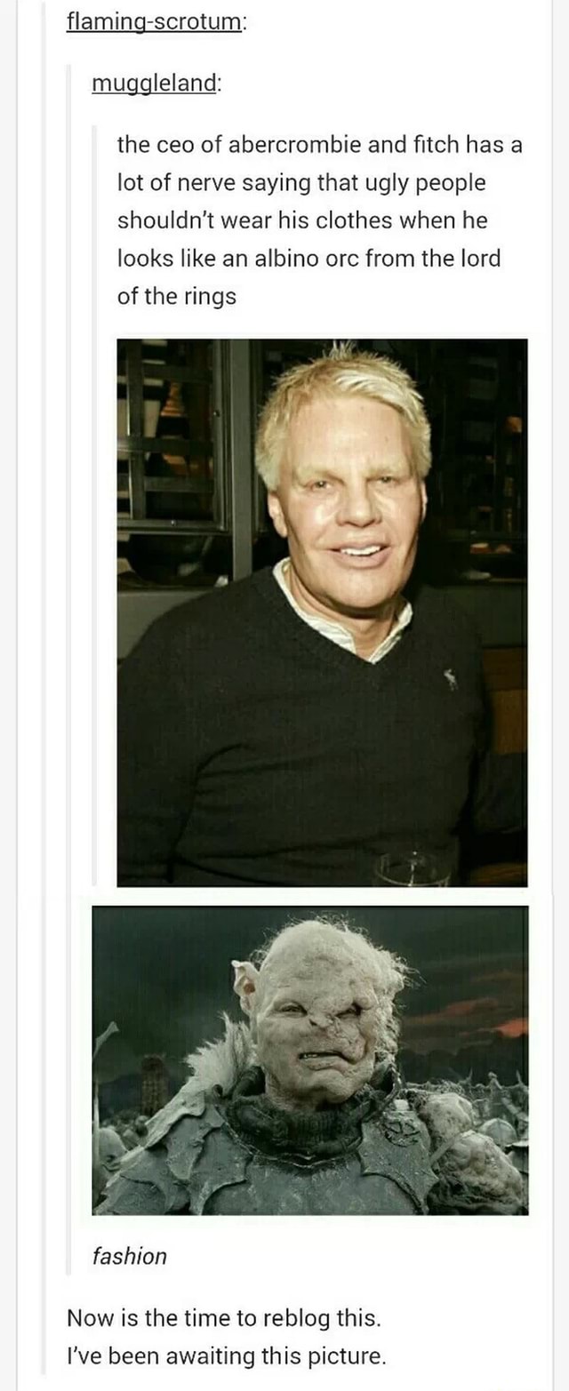 Flaming scrotum The Ceo Of Abercrombie And Fitch Has A Lot Of Nerve Saying That Ugly People 
