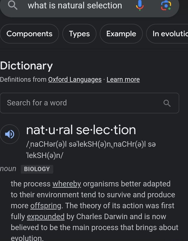 What is natural selection Components Types Example In evolutic