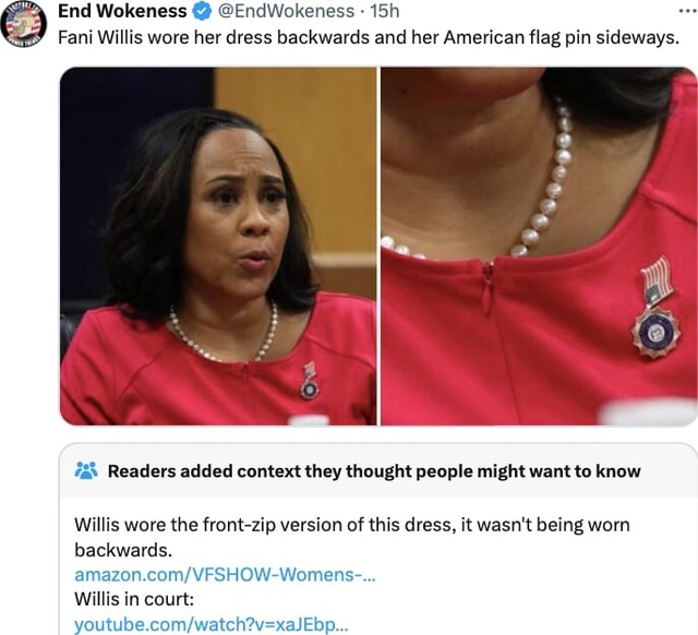 End Wokeness @ @EndWokeness Fani Willis wore her dress backwards and ...