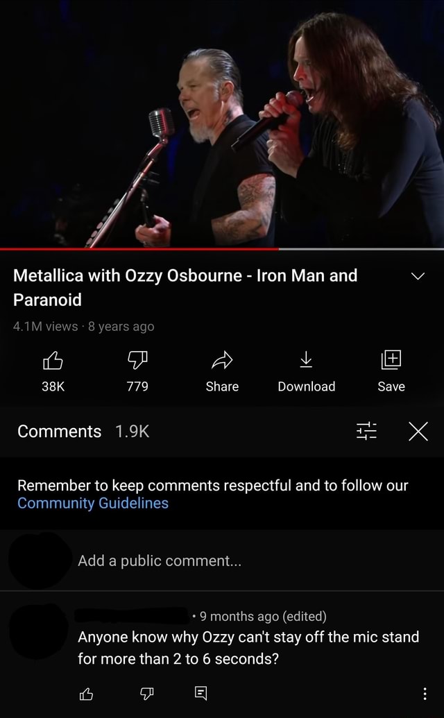 ozzy osbourne metallica paranoid iron man