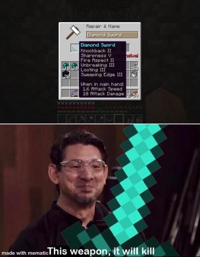 Name Diamond Sword Knockback II Sharpness V Fire Aspect II Unbreaking