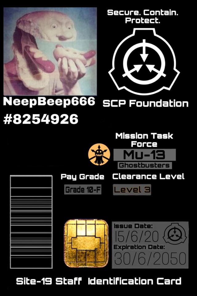 Secure. Contain. Protect. SCP Foundation Site-19 Staff Identification ...