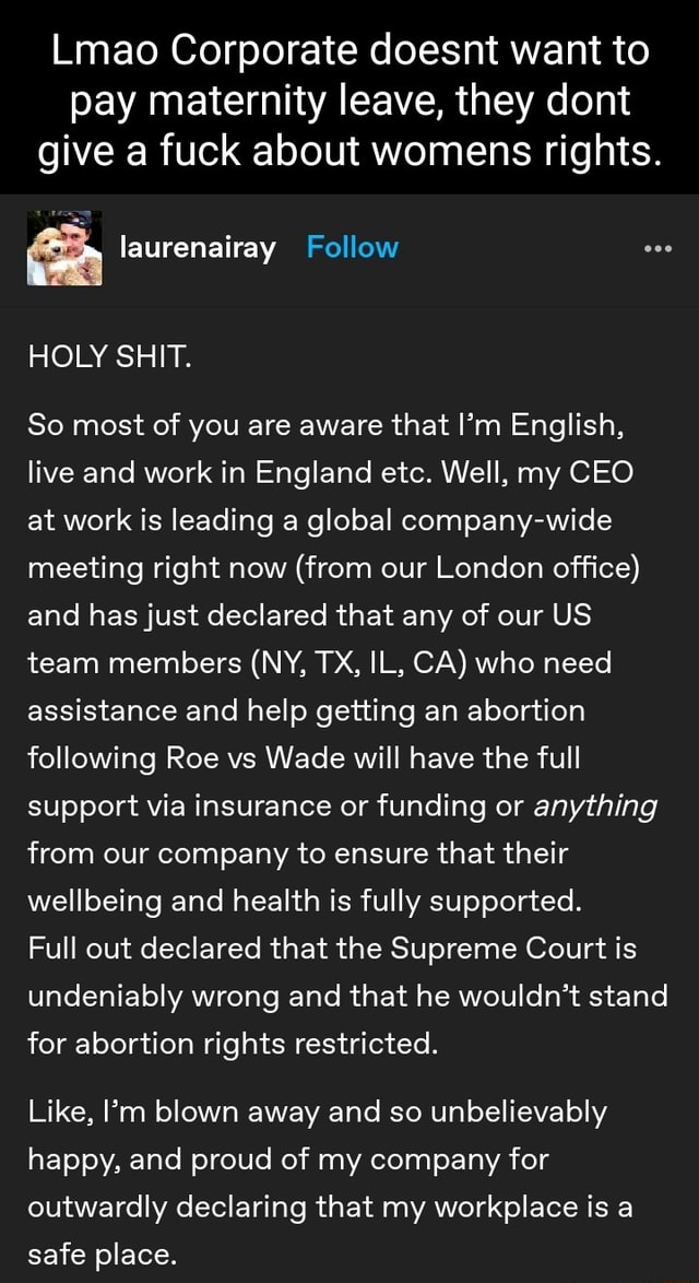 Lmao Corporate doesnt want to pay maternity leave, they dont give a