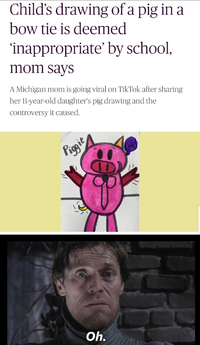 Child's drawing of a pig in a bow tie is deemed 'inappropriate' by