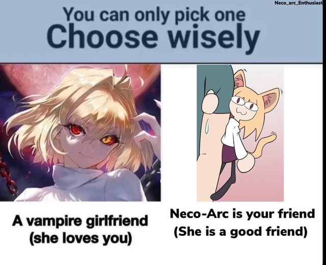 You can only pick one Choose wisely Neco-Arc is your friend A vampire ...