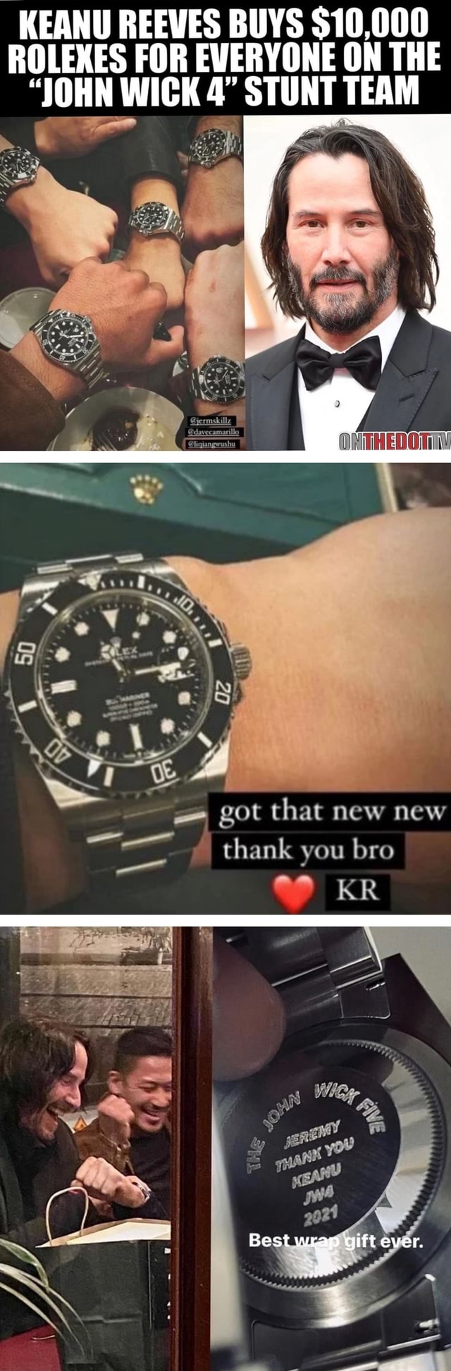 Keanu Reeves Buys 10000 Rolexes For Everyone On The John Wick 4 Stunt Team Got That New New 2925