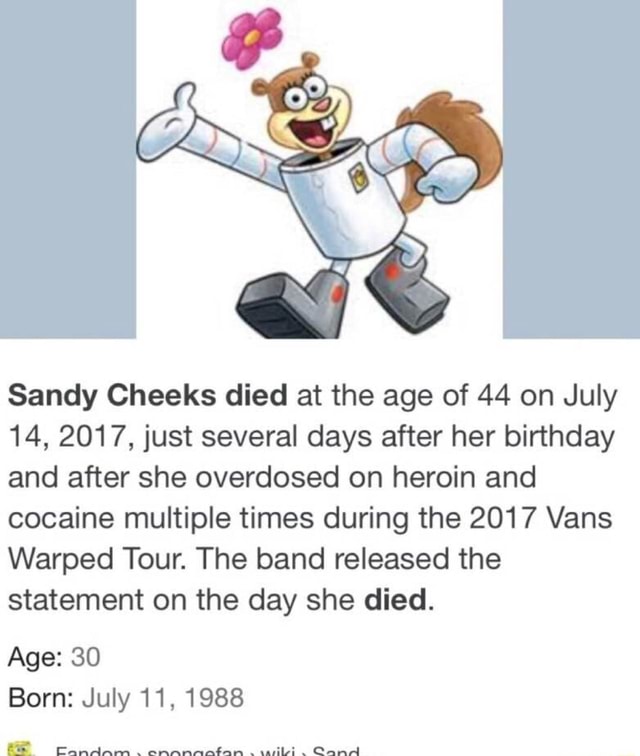 How Did Sandy Cheeks Die