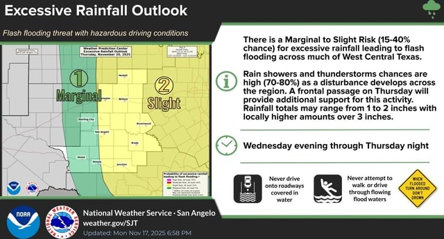 Excessive Rainfall Outlook Flash flooding threat with hazardous driving ...