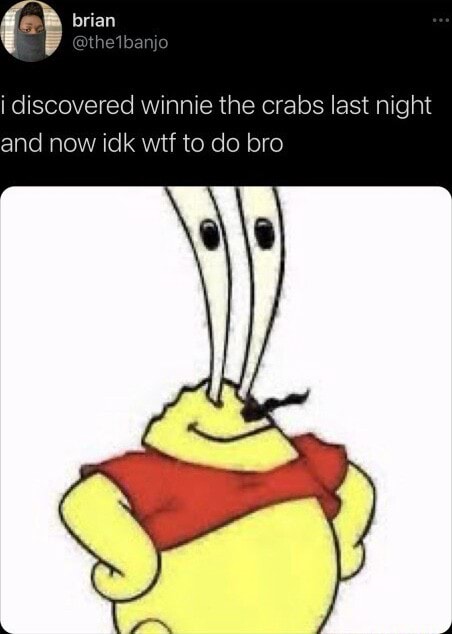 Brian i discovered winnie the crabs last night and now idk wtf to do ...