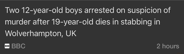 Two 12-year-old boys arrested on suspicion of murder after 19-year-old ...