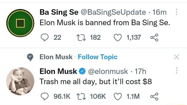 Ba Sing Se @BaSingSeUpdate - Elon Musk Is Banned From Ba Sing Se. 22 TL ...