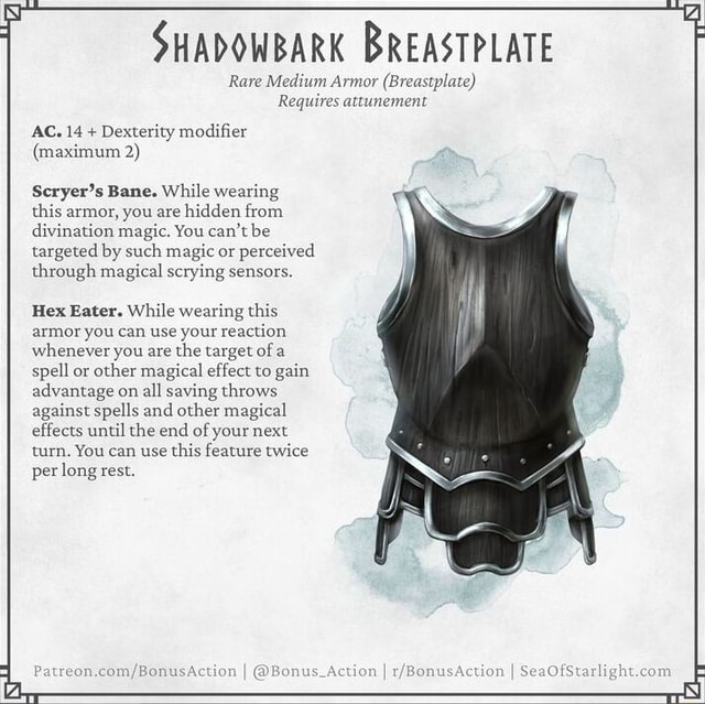 SHADOWBARK BREASTPLATE Rare Medium Armor (Breastplate) Requires