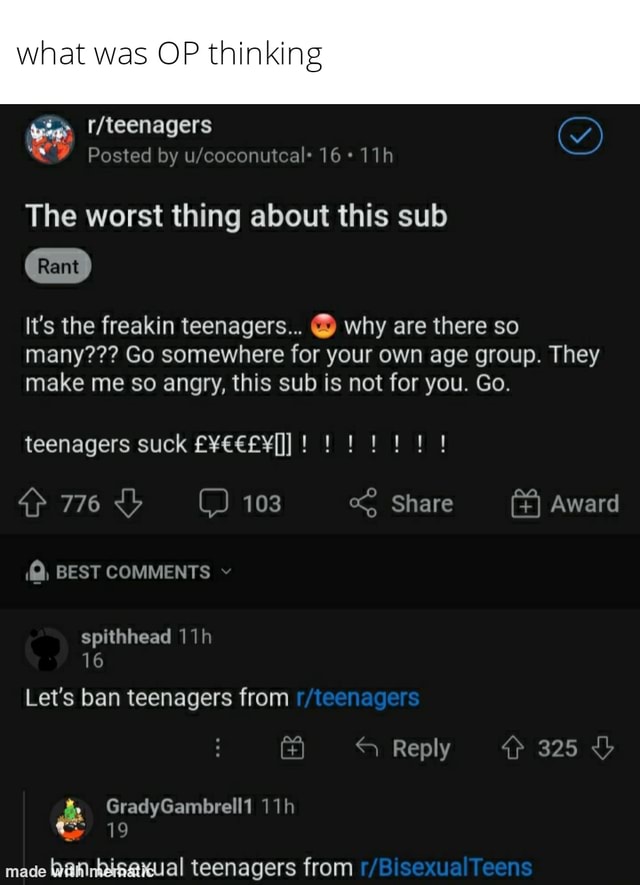 What was OP thinking '/teenagers Posted by 16 The worst thing about ...