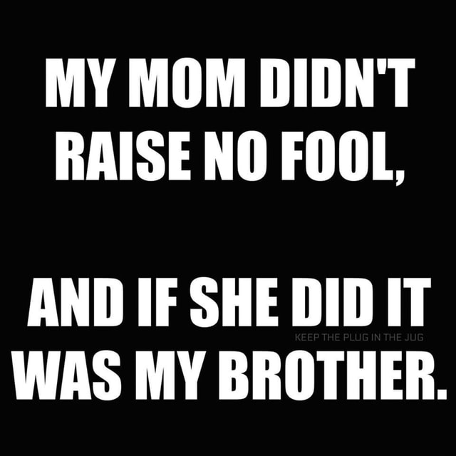 MY MOM DIDN'T RAISE NO FOOL, AND IF SHE DID IT WAS MY BROTHER. - iFunny