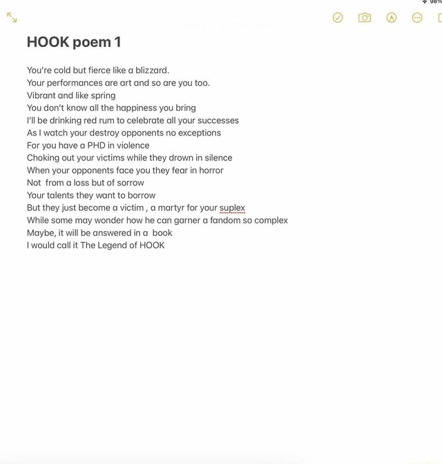 HOOK poem 1 You're cold but fierce like a blizzard. Your performances