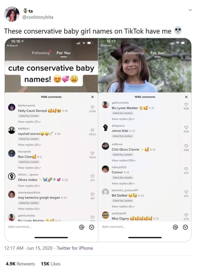 These conservative baby girl names on TikTok have me 17 Following For ...