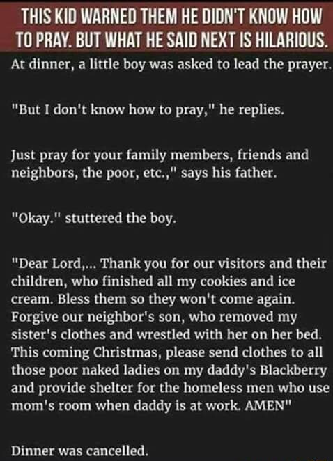 THIS KID WARNED THEM HE DIDN'T KNOW HOW TO PRAY. BUT WHAT HE SAID NEXT ...