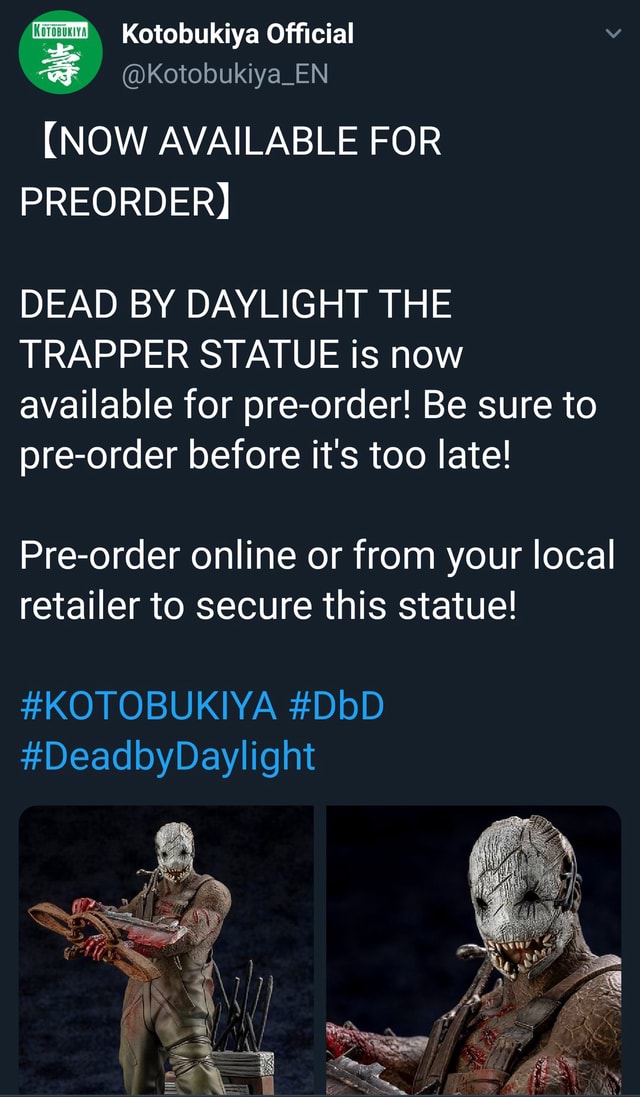 Kotobukiya Official Kotobukiya En [now Available For Preorder] Dead By Daylight The Trapper