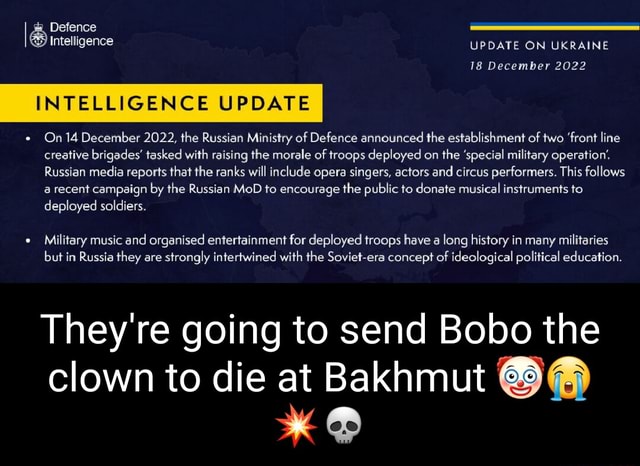 Mod Intelligence Update I Defence Intelligence UPDATE ON UKRAINE 18 December 2022 INTELLIGENCE ...