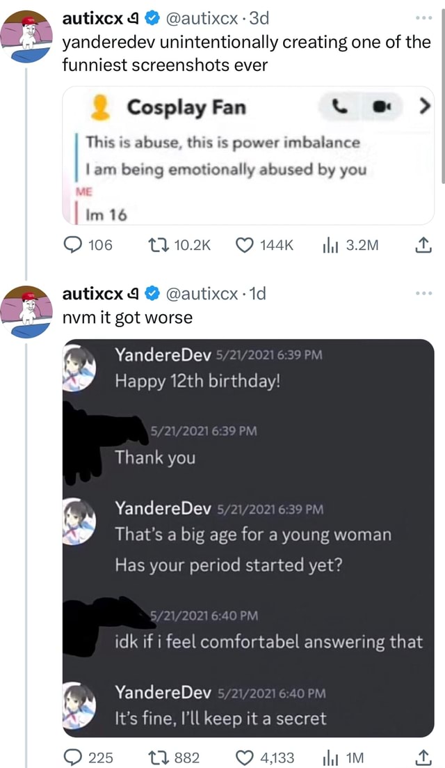 Autixcx 4 @autixcx Yanderedev Unintentionally Creating One Of The