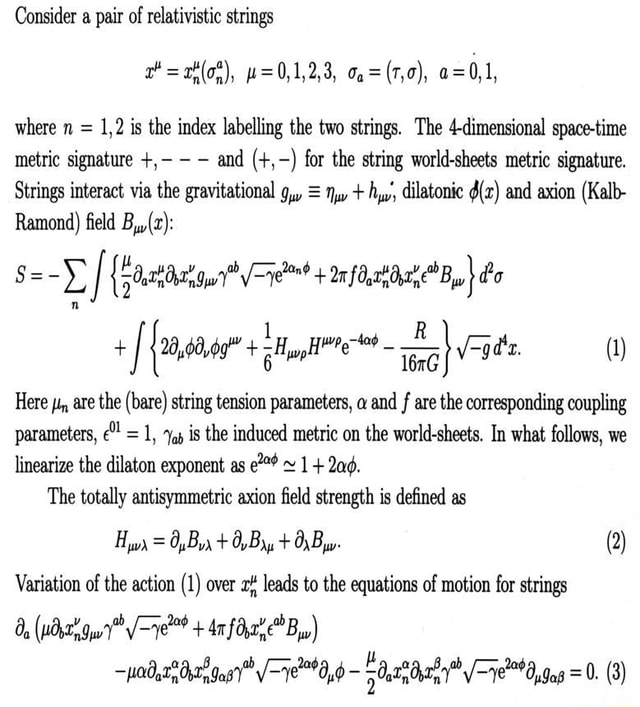 Where N Is The Index Labelling The Two Strings The Dimensional Space Time Metric