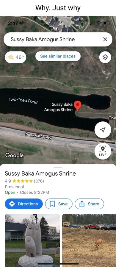 Winy, Just Sussy Baka Amogus Shrine See similar places 'Sussy Baka Google  Sussy lanes - iFunny