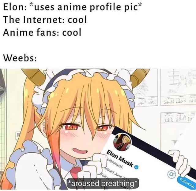 J. Elon: *uses anime profile pic“ The Internet: cool Anime fans: cool -  