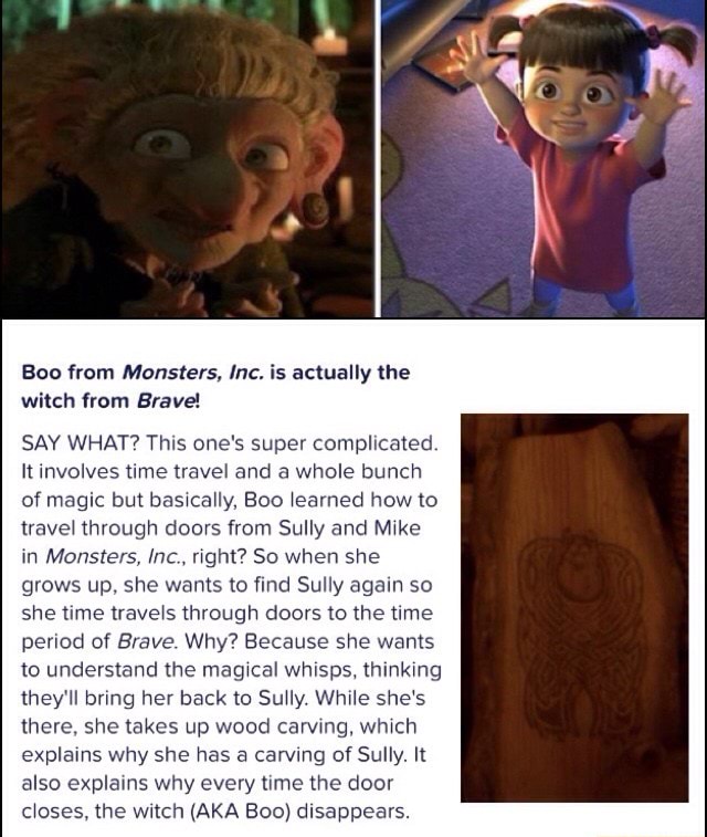 Boo from Monsters, Inc. is actually the witch from Brave! SAY WHAT ...