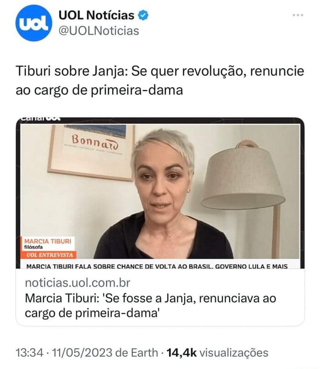 UOL Notícias 2 QUOLNoticias Tiburi Sobre Janja: Se Quer Revolução ...