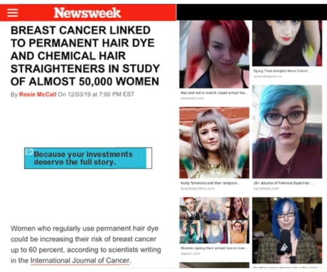 BREAST CANCER LINKED TO PERMANENT HAIR DYE AND CHEMICAL HAIR