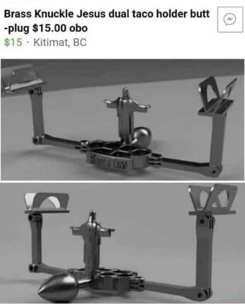 Brass Knuckle Jesus dual taco holder butt plug 15.00 obo 15