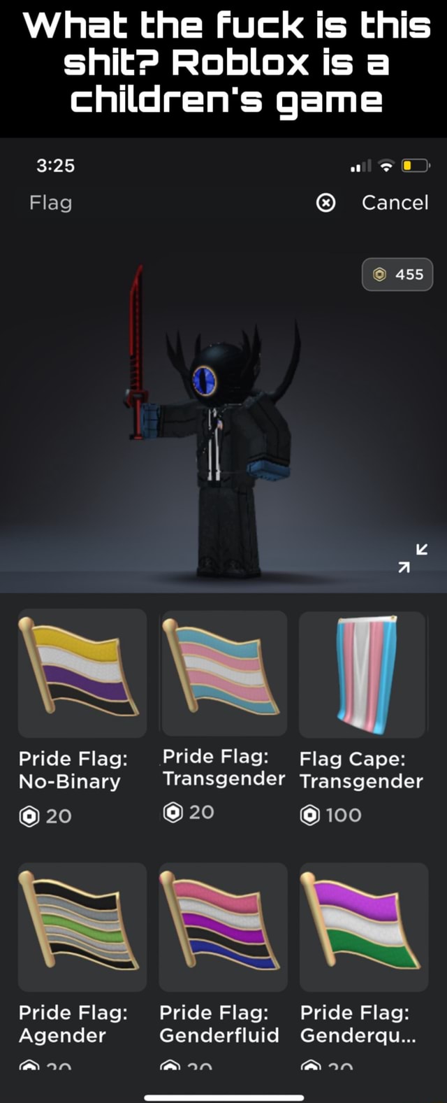 What The Fuck Is This Shit Roblox Is A Children S Game Pride Flag No Binary Pride Flag Flag Cape Transgender Transgender - get the flag roblox meme