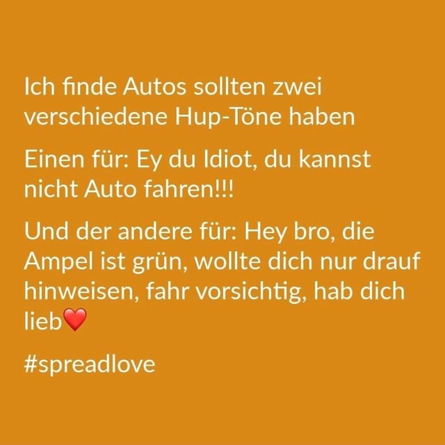 Ich finde Autos sollten zwei verschiedene HupTöne haben Einen für Ey