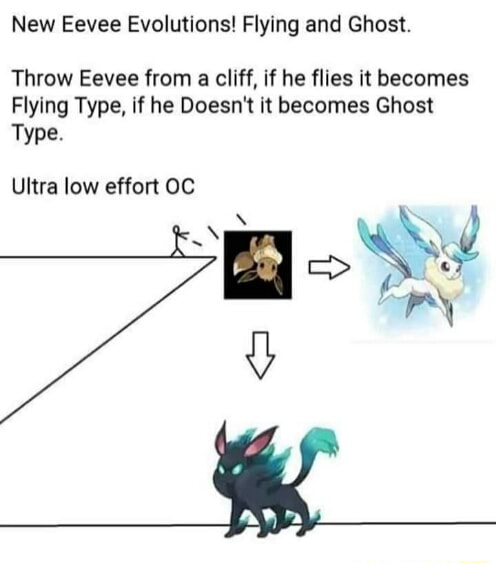 New Eevee Evolutions! Flying and Ghost. Throw Eevee from a cliff, if he ...