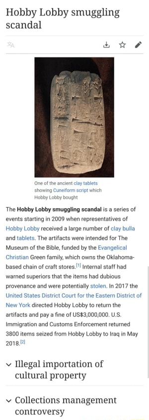 Hobby Lobby smuggling scandal One of the ancient clay tablets showing