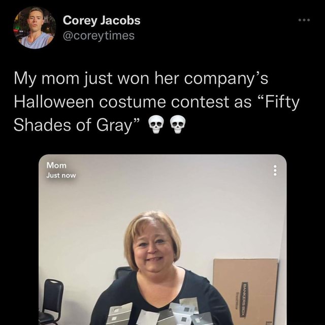 Corey Jacobs @coreytimes My mom just won her company's Halloween ...