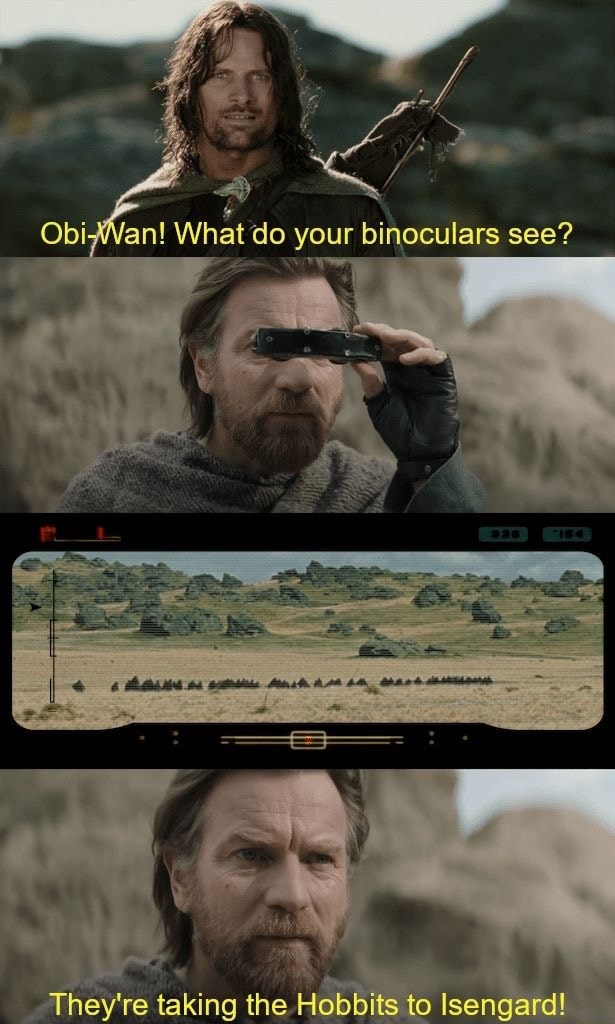 Obifan! hat do your bi bin noculars see? They're taking the Hobbits to ...