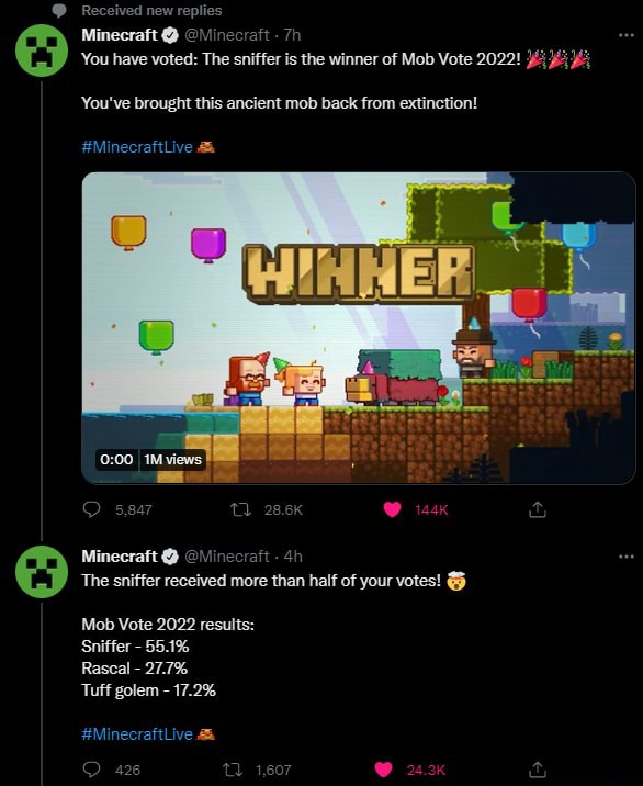 Sniffer is the Winner of Minecraft Live Mob Vote 2022