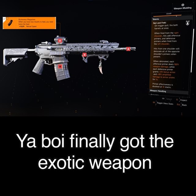 'Weapon Modding cover Talents Reload Speed Geri and Freki 'On trigger