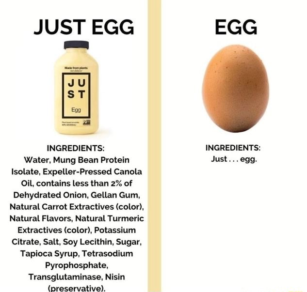 JUST EGG INGREDIENTS Water, Mung Bean Protein Isolate, Expeller