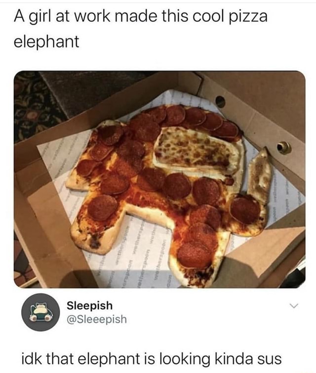 A girl at work made this cool pizza elephant idk that elephant is