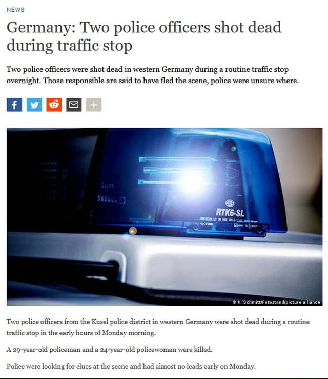NE Germany: Two police officers shot dead during traffic stop Two ...