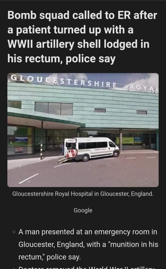 Bomb squad called to ER after a patient turned up with a WWII artillery