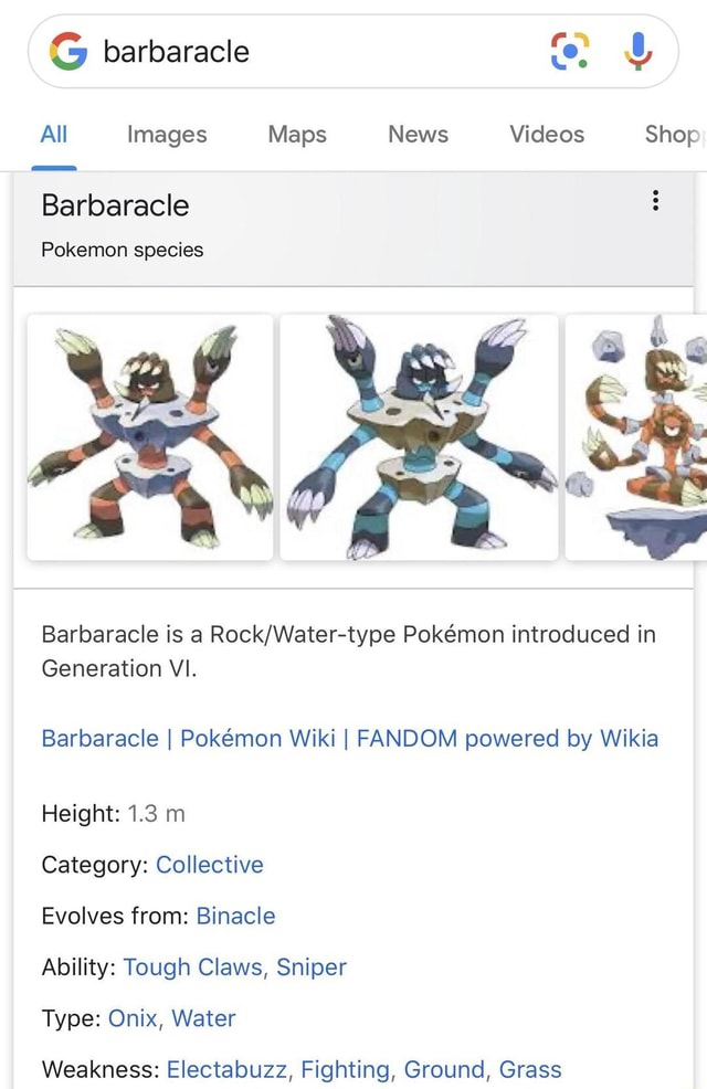 Barba racle Pokemon species Barbaracle is a Rock/Water-type Pokémon ...